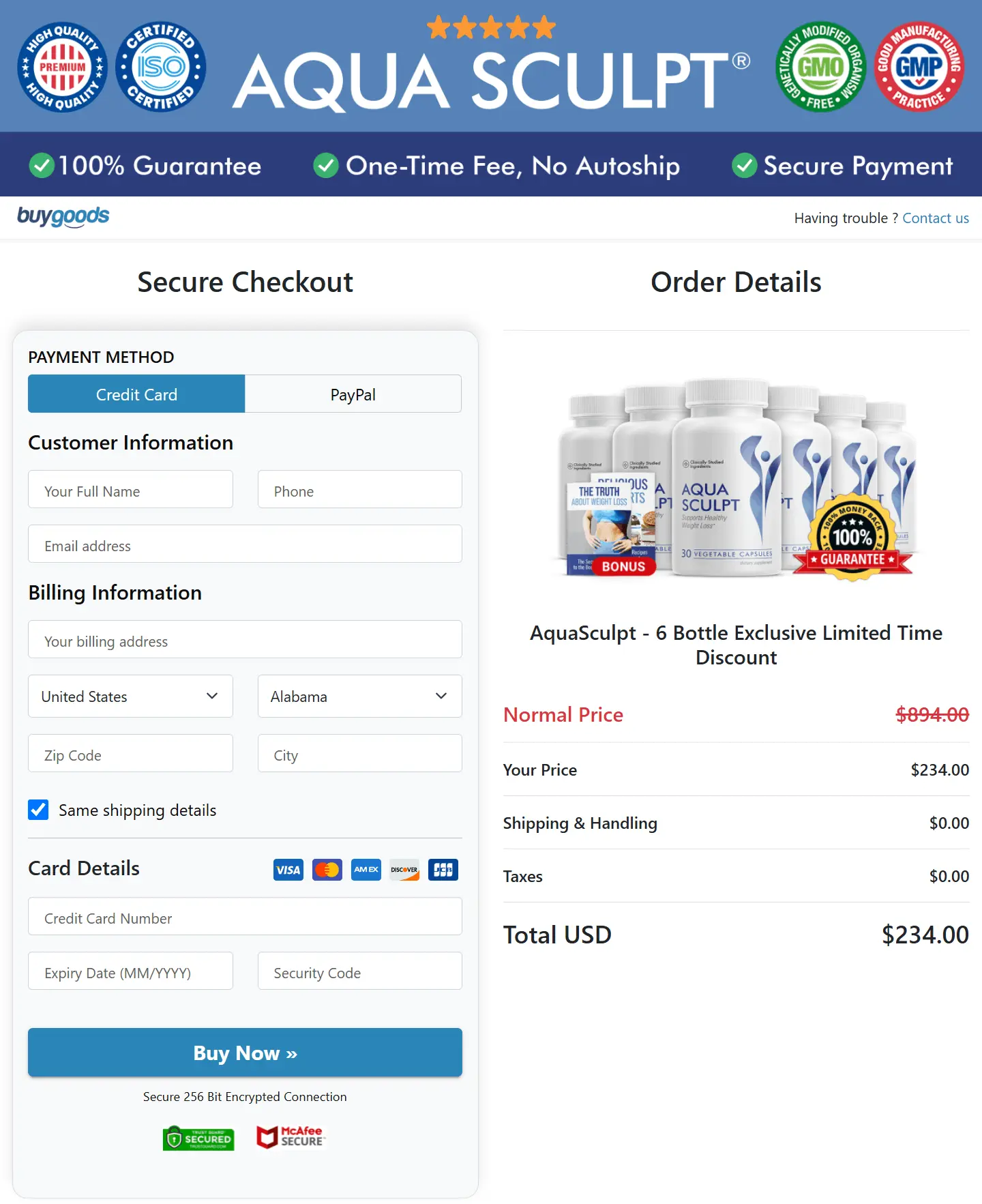 AquaSculpt CheckOut Page